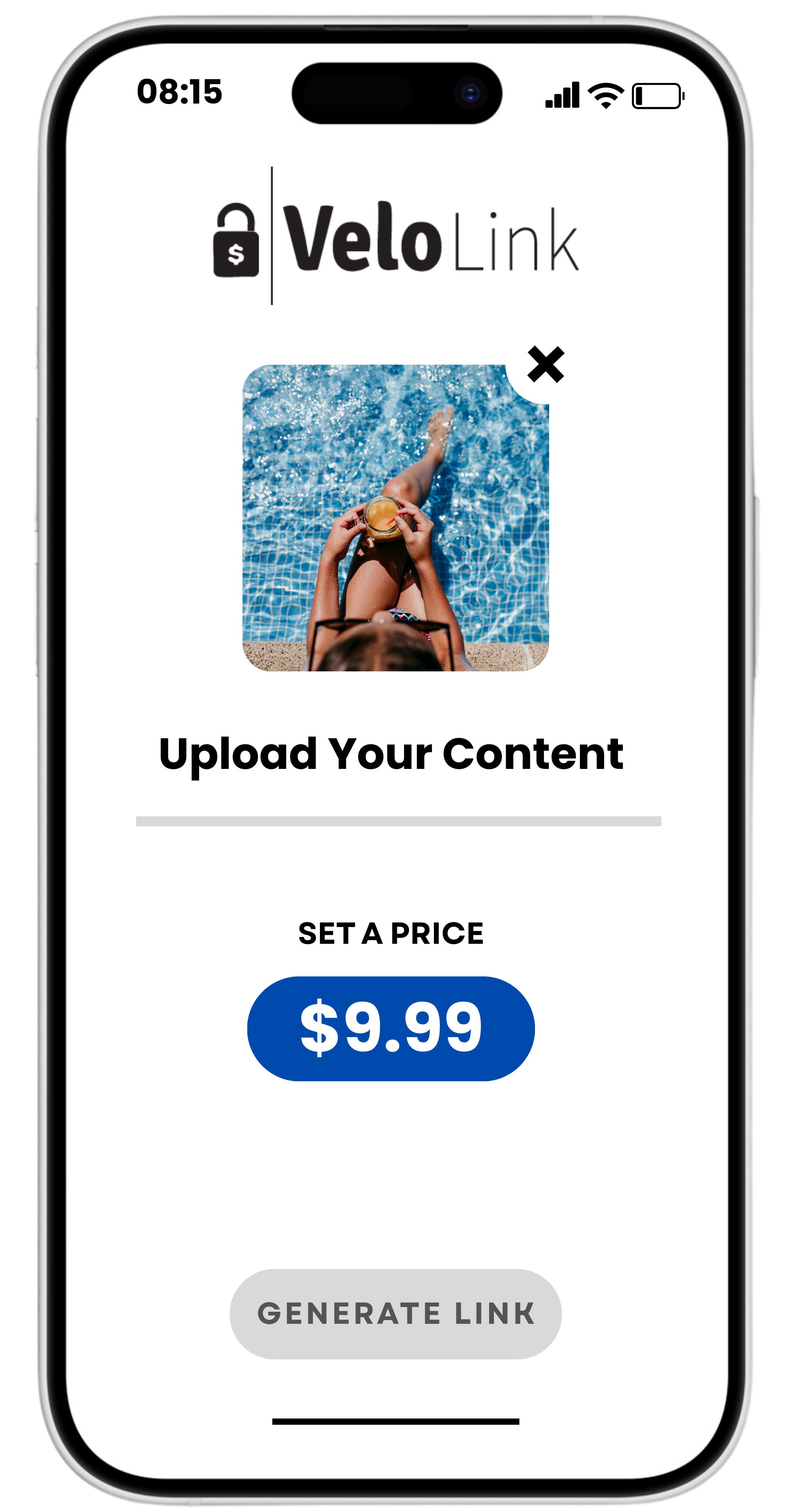 Smartphone showing file upload interface with pricing